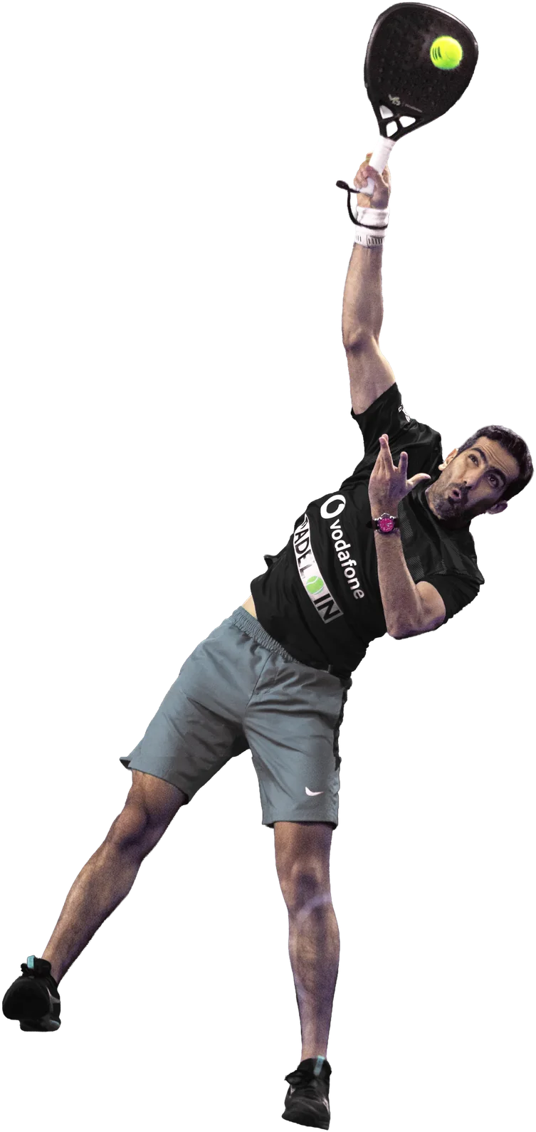 Mohammed Saadon Al Kuwari jumping for a padel smash